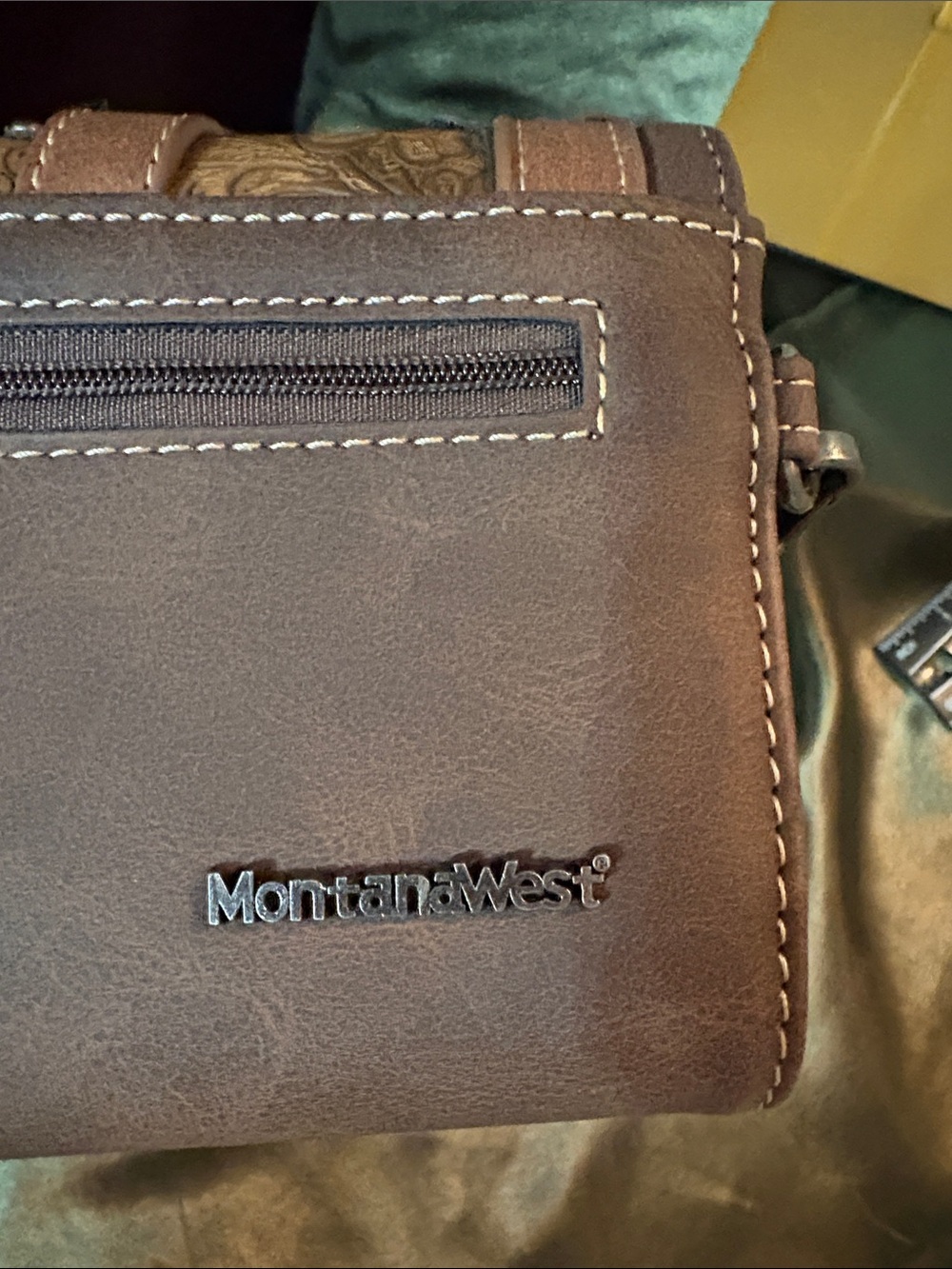 Montana West Brown Tooled Leather Wristlet Wallet with Turquoise Accent - Picture 7 of 9